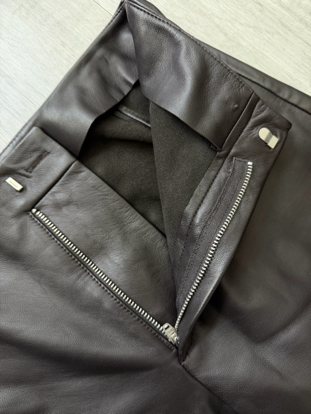 The Frankie Shop Genuine Lambskin Leather Straight Leg Pants Dark Brown Size XS - Picture 6 of 11